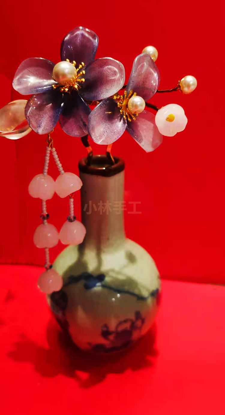 手工古风女头饰diy发夹头箍发圈插式发饰品簪子测夹琉璃珠吊链(8)