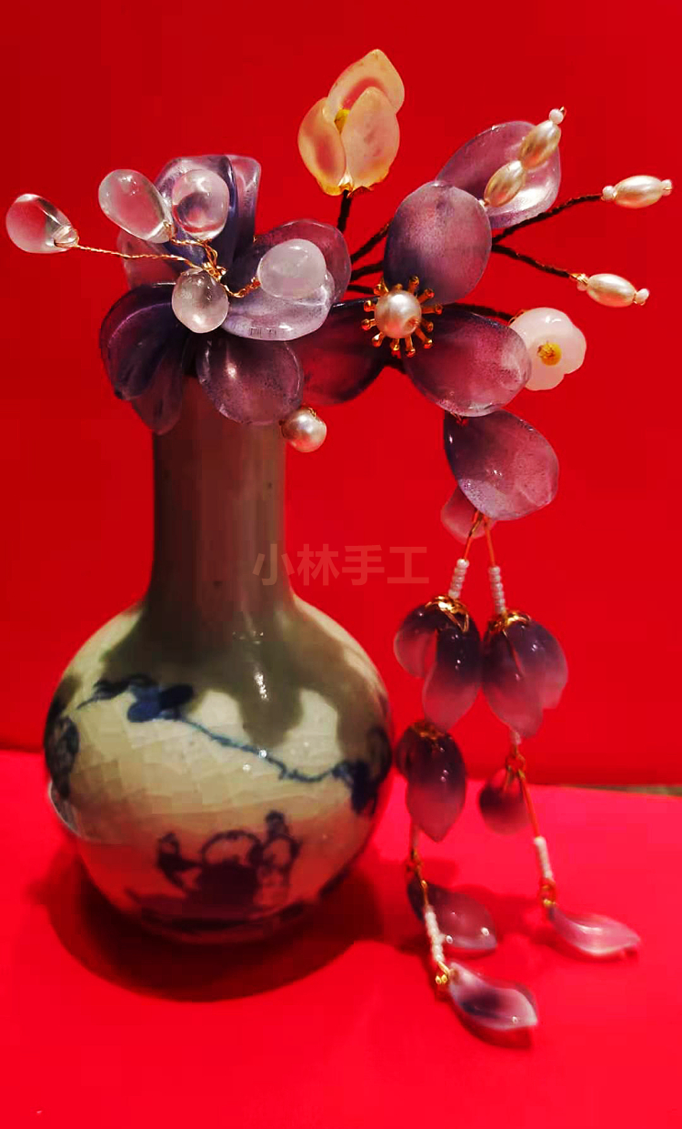 手工古风女头饰diy发夹头箍发圈插式发饰品簪子测夹琉璃珠吊链(6)